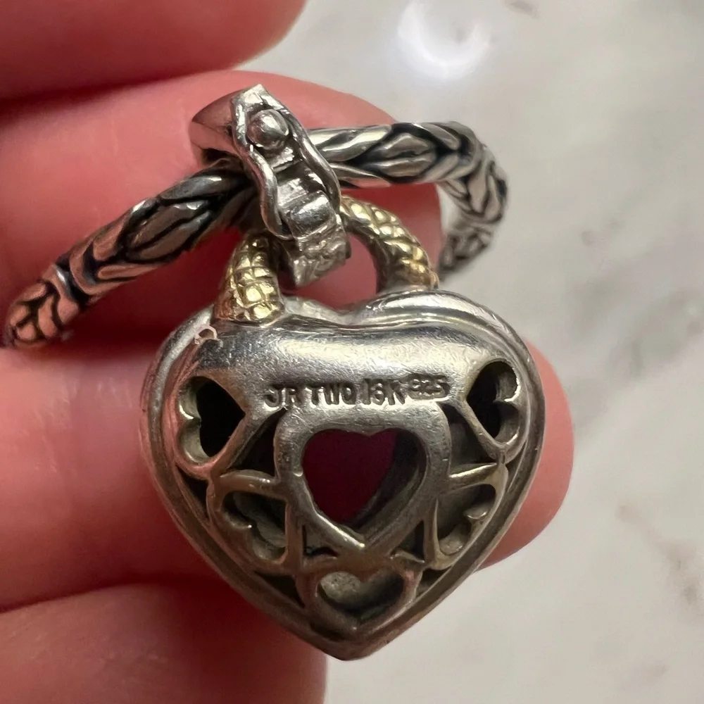 Judith Ripka Silver and Gold Heart Necklace with Pink Stone - Picture 4 of 4